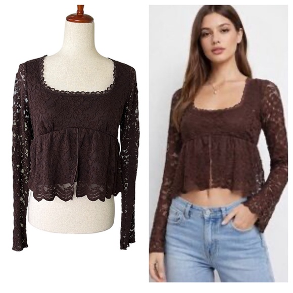 La Peche Tops - La Peche lace cropped blouse
